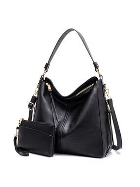 2PCS Hobo Bag Set Women Vegan Leather Shoulder Tote Crossbody Purse